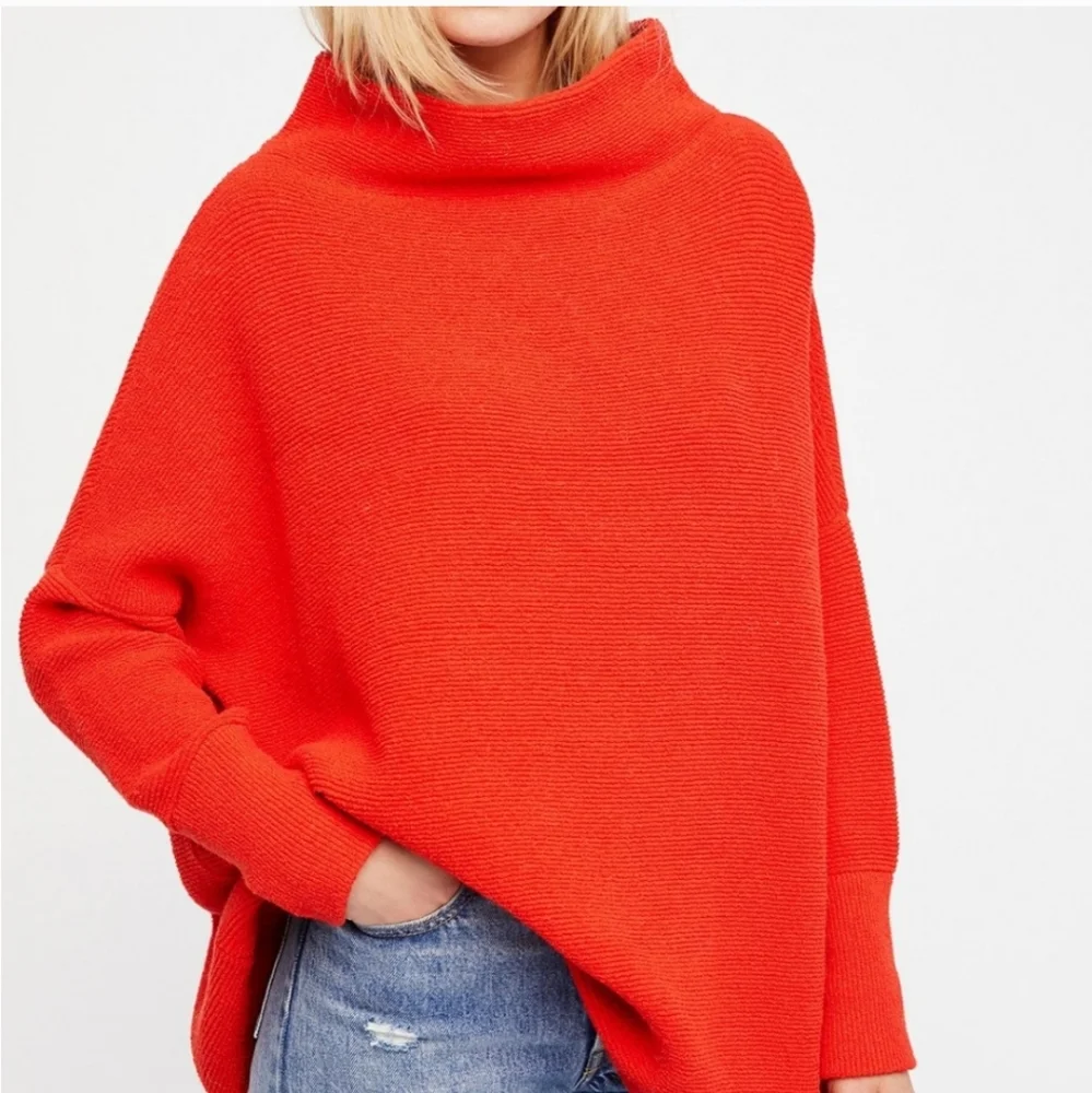 Free People * Ottoman Slouchy Pullover Tunic Sweater size XS Orange - Picture 5 of 12